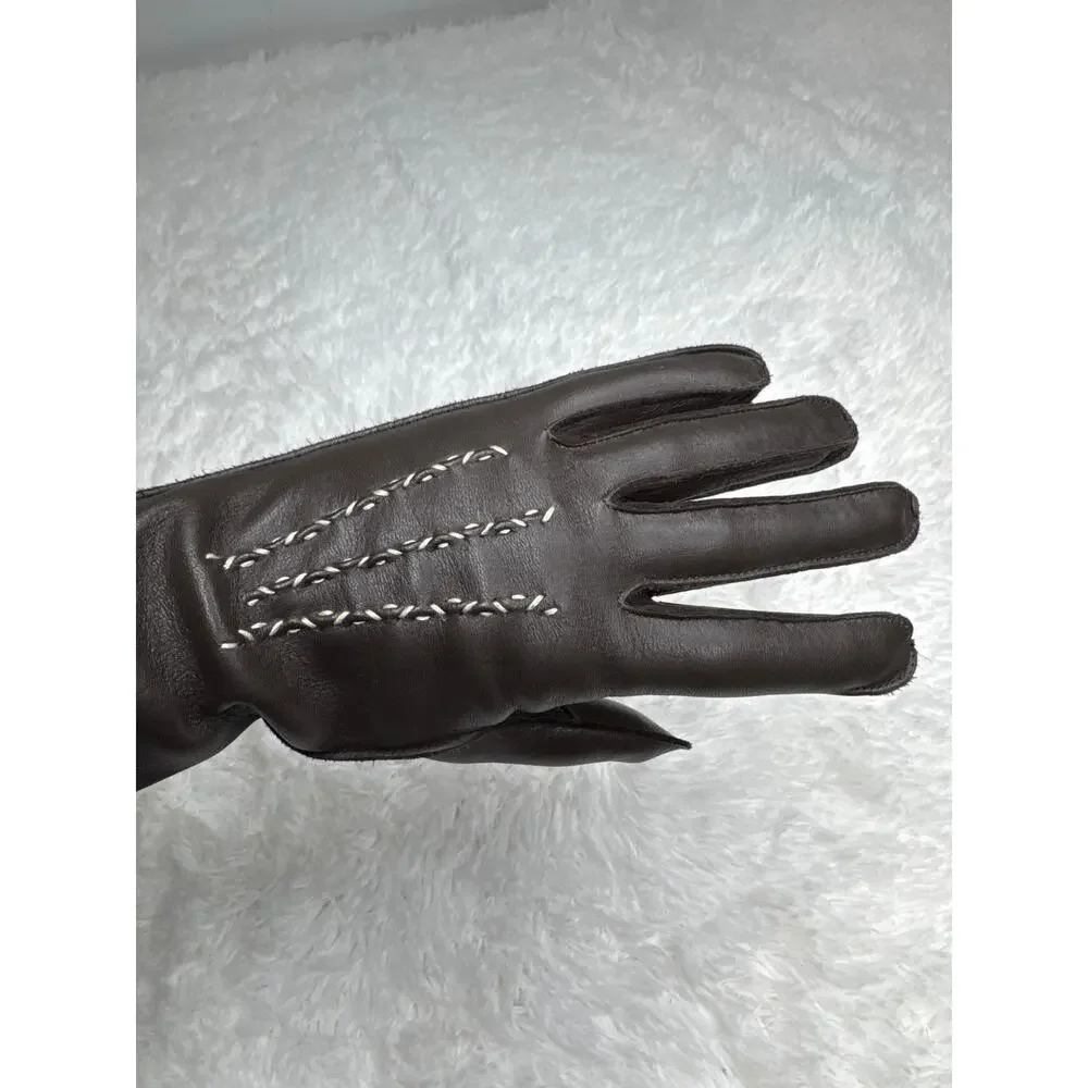 1970s Brown Deerskin Leather Gloves Contrast Whipstitch Size 7
